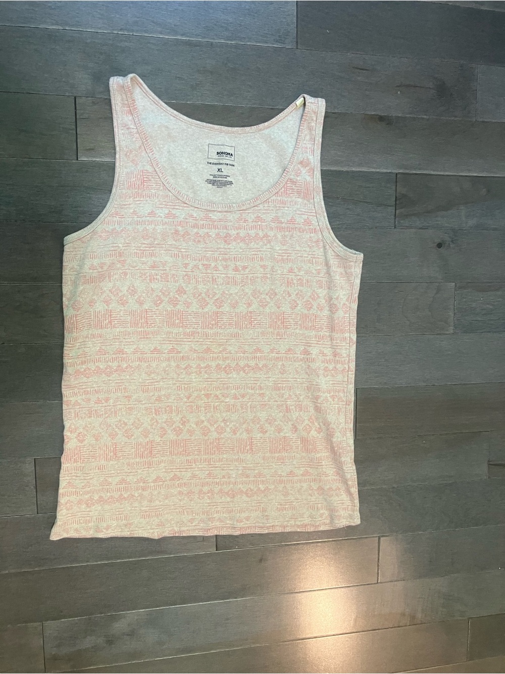 Sonoma Tan Ribbed Tank Top w/fun geometric print